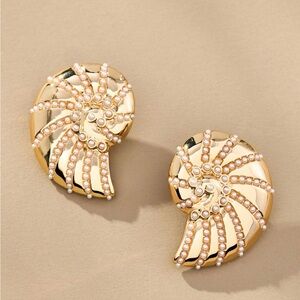 Elegant Gold and Pearl Shell Earrings by Anthropologie